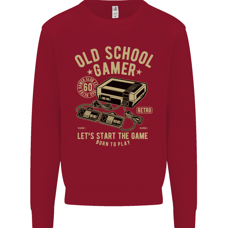 Old School Gamer Gaming Funny Kids Sweatshirt Jumper Red