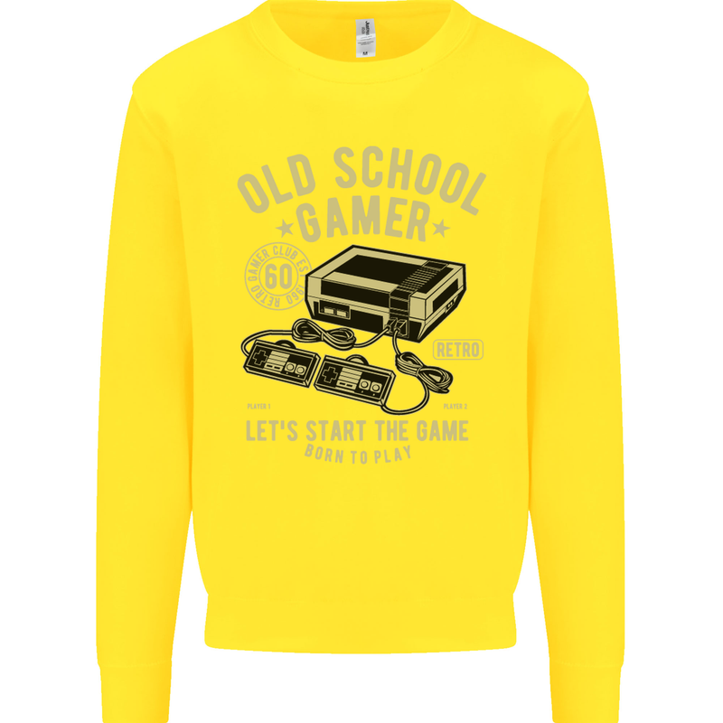 Old School Gamer Gaming Funny Kids Sweatshirt Jumper Yellow