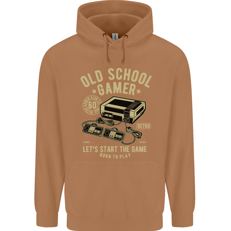 Old School Gamer Gaming Funny Mens 80% Cotton Hoodie Caramel Latte