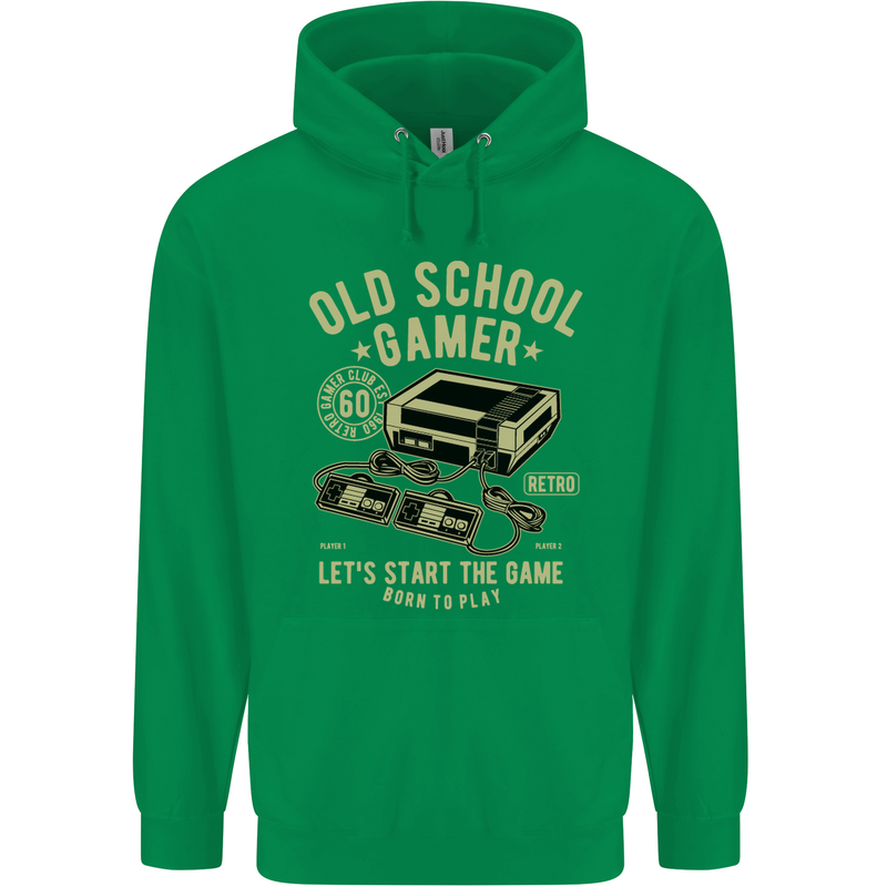 Old School Gamer Gaming Funny Mens 80% Cotton Hoodie Irish Green
