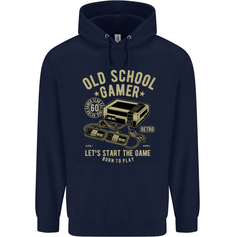 Old School Gamer Gaming Funny Mens 80% Cotton Hoodie Navy Blue