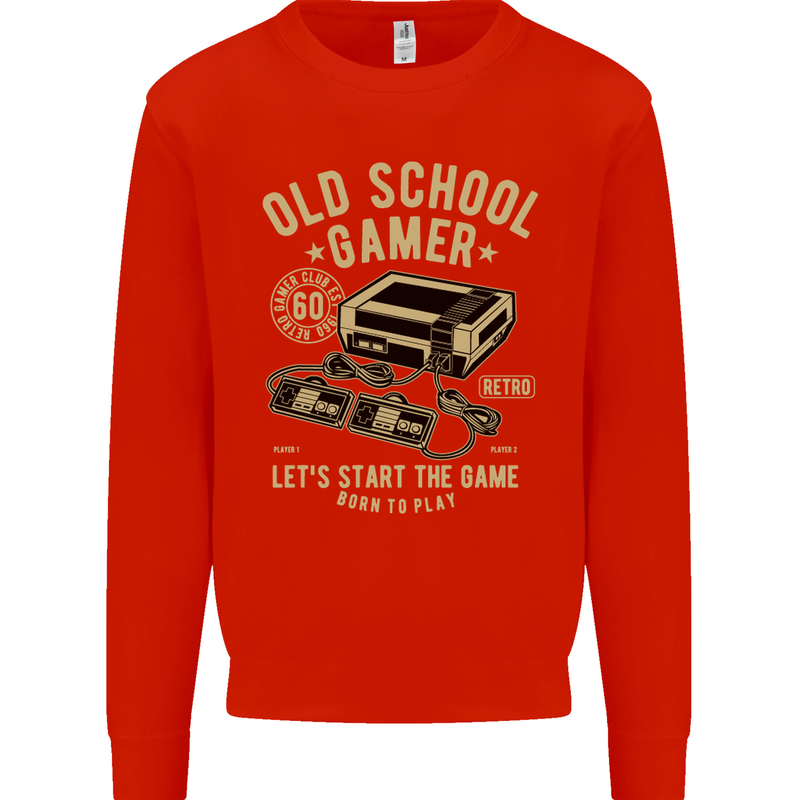 Old School Gamer Gaming Funny Mens Sweatshirt Jumper Bright Red