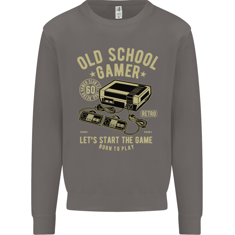 Old School Gamer Gaming Funny Mens Sweatshirt Jumper Charcoal