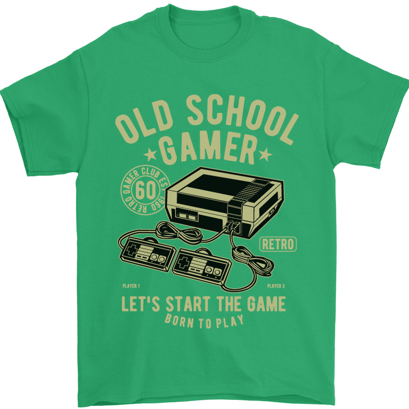 Old School Gamer Gaming Funny Mens T-Shirt Cotton Gildan Irish Green