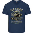 Old School Gamer Gaming Funny Mens V-Neck Cotton T-Shirt Navy Blue