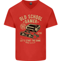 Old School Gamer Gaming Funny Mens V-Neck Cotton T-Shirt Red