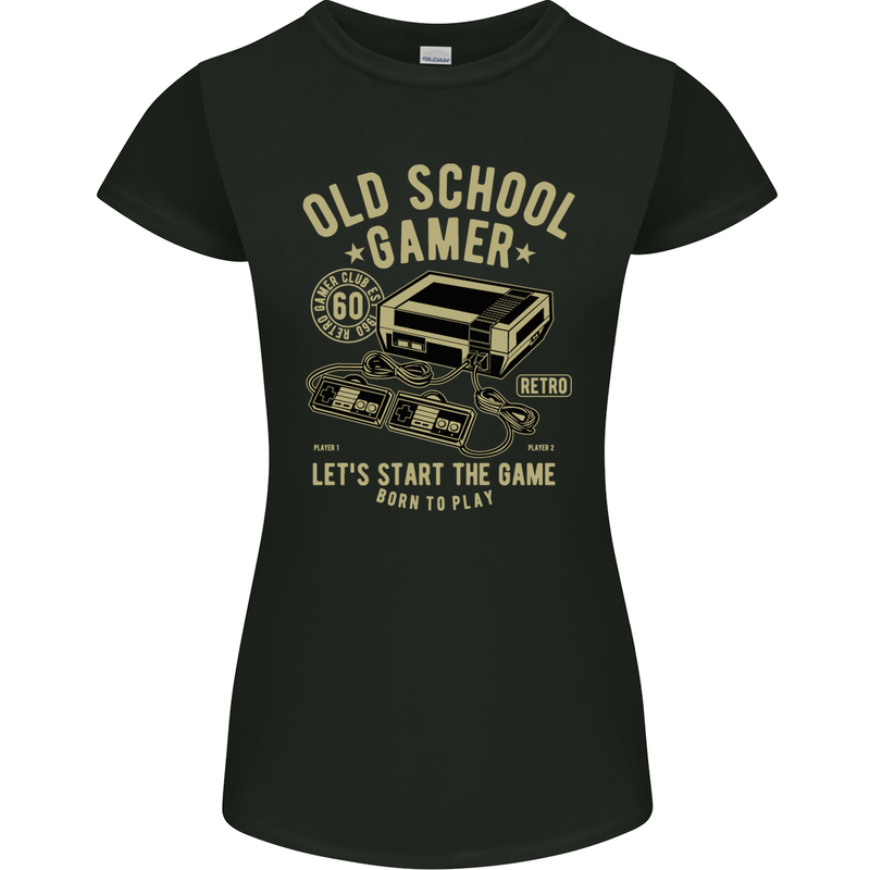 Old School Gamer Gaming Funny Womens Petite Cut T-Shirt Black