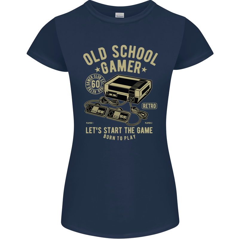 Old School Gamer Gaming Funny Womens Petite Cut T-Shirt Navy Blue