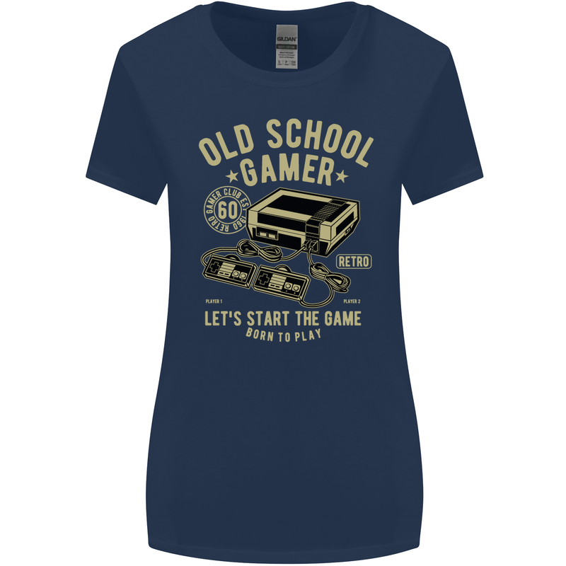 Old School Gamer Gaming Funny Womens Wider Cut T-Shirt Navy Blue