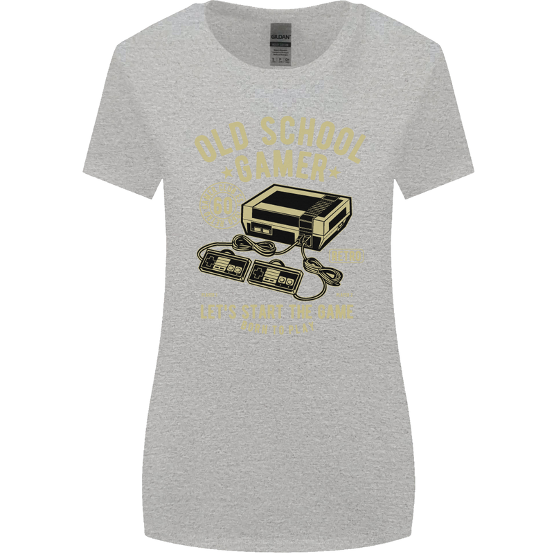 Old School Gamer Gaming Funny Womens Wider Cut T-Shirt Sports Grey