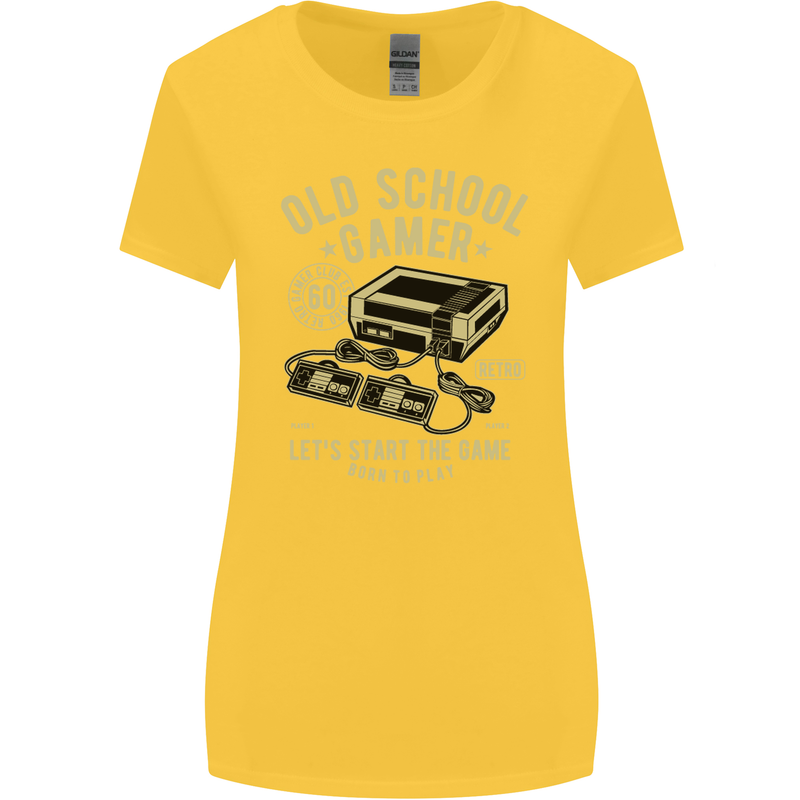 Old School Gamer Gaming Funny Womens Wider Cut T-Shirt Yellow