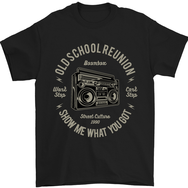 Old School Reunion Ghettoblaster Music DJ Mens T-Shirt Cotton Gildan Black