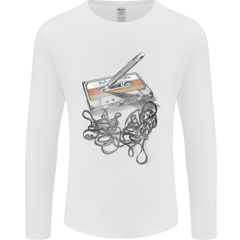 Old School Tape Cassette Music 80's 90's Mens Long Sleeve T-Shirt White