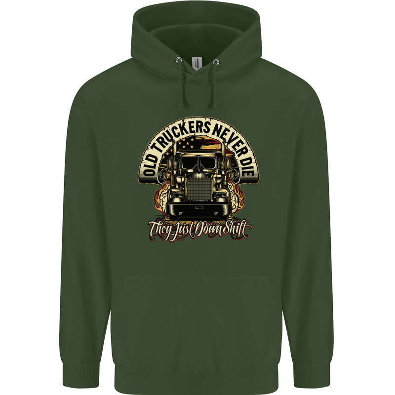 Old Truckers Never Die Lorry Driver Lorries Mens 80% Cotton Hoodie Forest Green