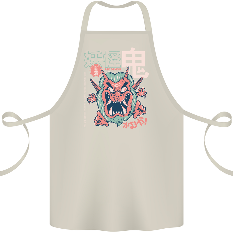 Oni Yokai Japanese Red Demon Cotton Apron 100% Organic Natural
