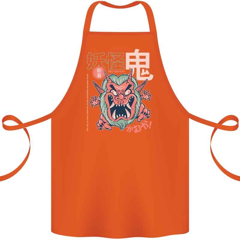 Oni Yokai Japanese Red Demon Cotton Apron 100% Organic Orange