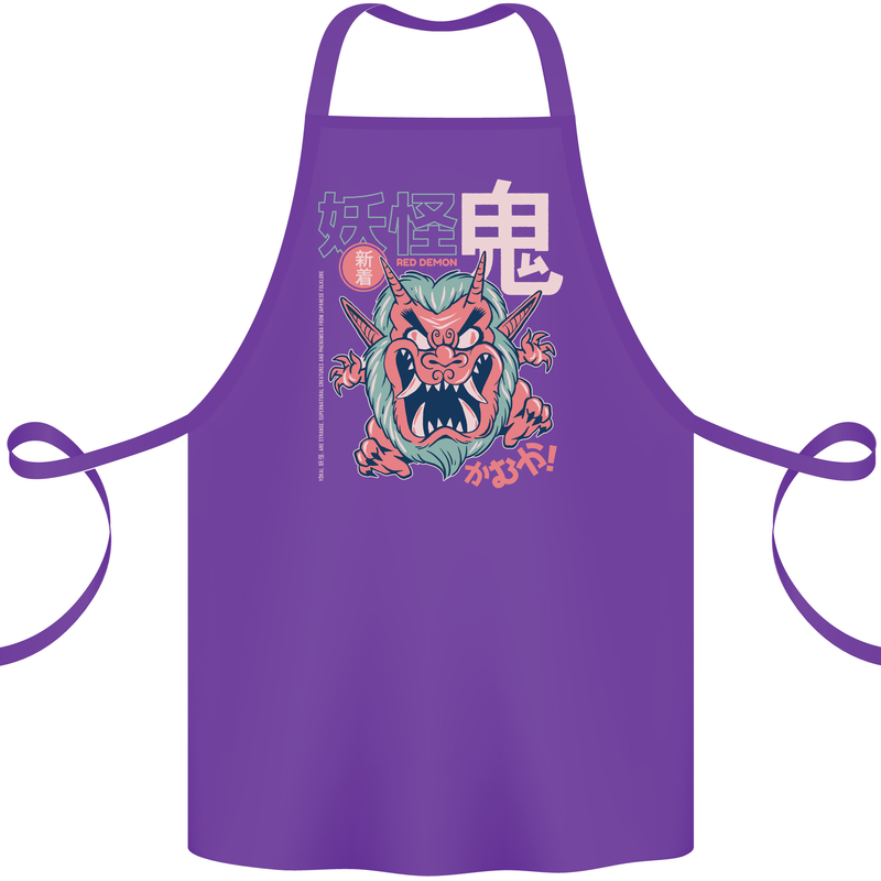 Oni Yokai Japanese Red Demon Cotton Apron 100% Organic Purple