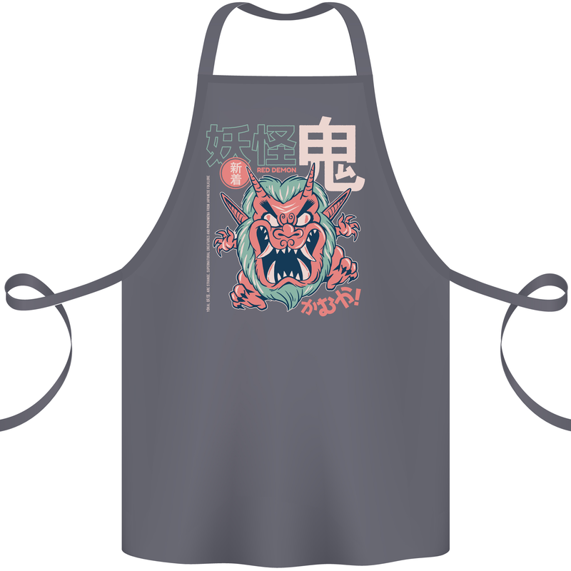 Oni Yokai Japanese Red Demon Cotton Apron 100% Organic Steel