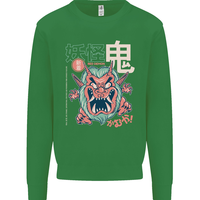 Oni Yokai Japanese Red Demon Kids Sweatshirt Jumper Irish Green