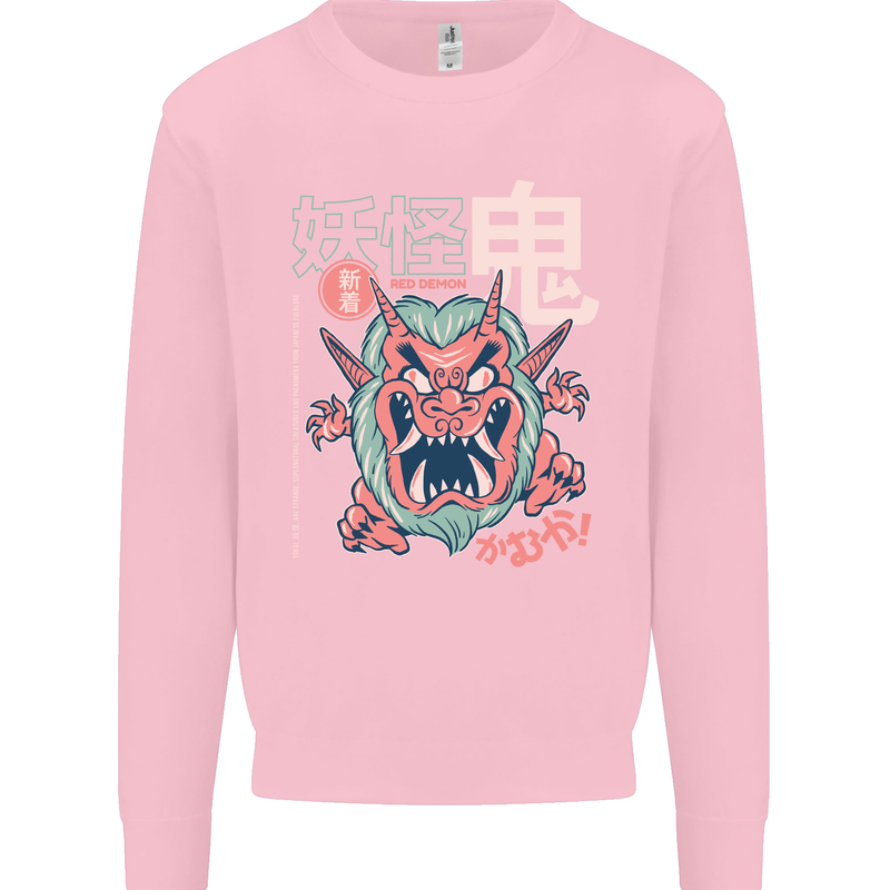 Oni Yokai Japanese Red Demon Kids Sweatshirt Jumper Light Pink
