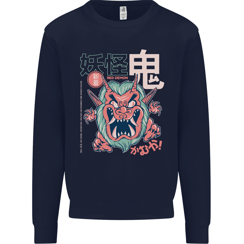 Oni Yokai Japanese Red Demon Kids Sweatshirt Jumper Navy Blue