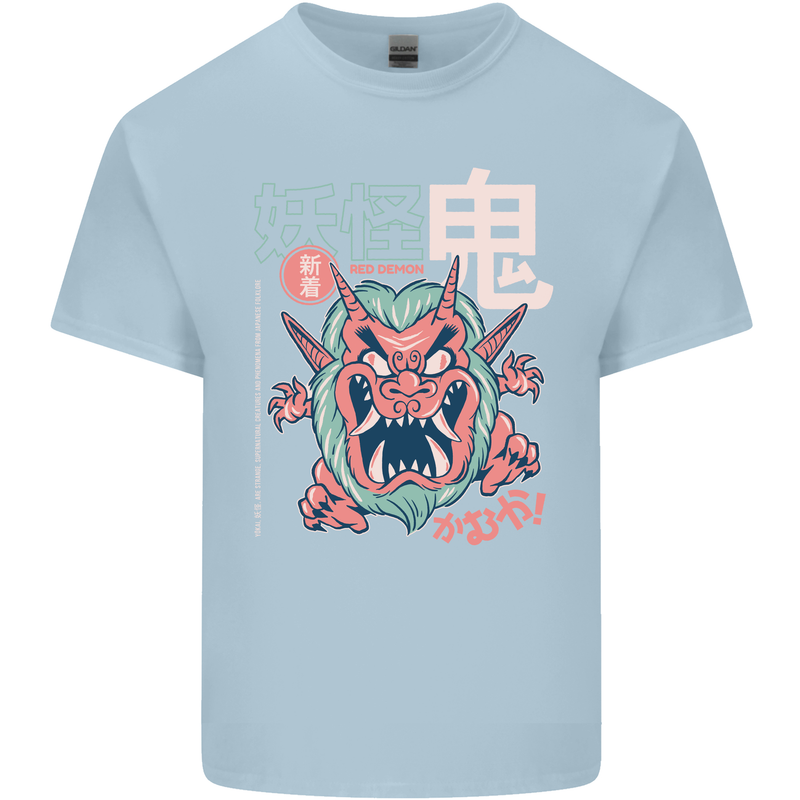 Oni Yokai Japanese Red Demon Kids T-Shirt Childrens Light Blue