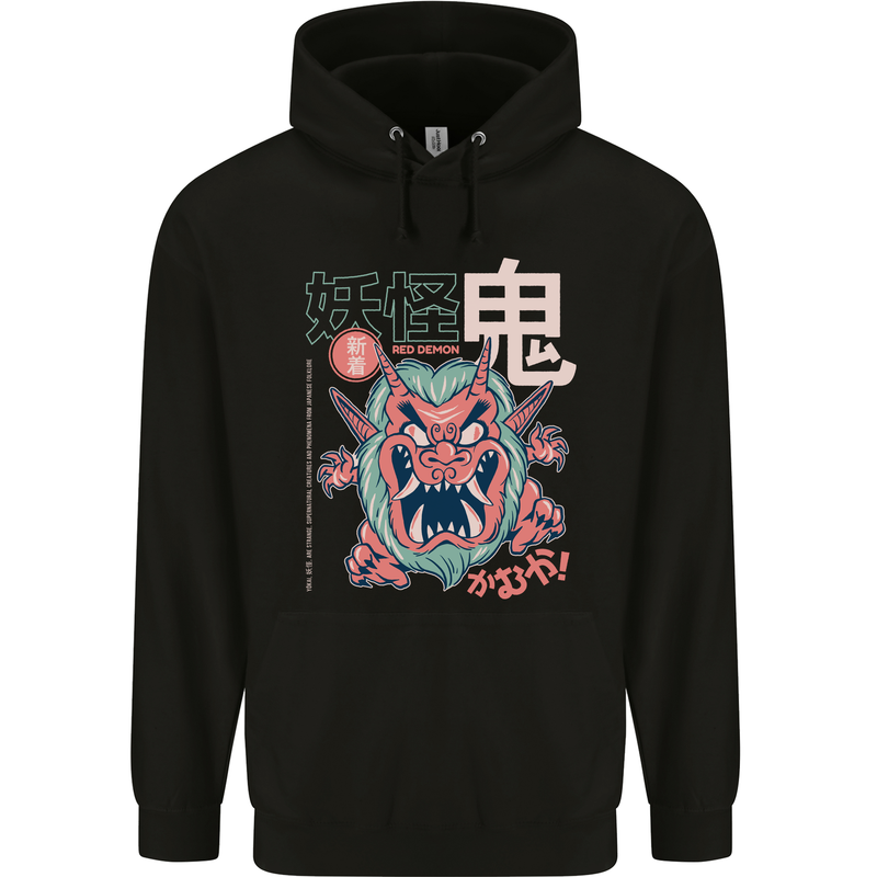 Oni Yokai Japanese Red Demon Mens 80% Cotton Hoodie Black