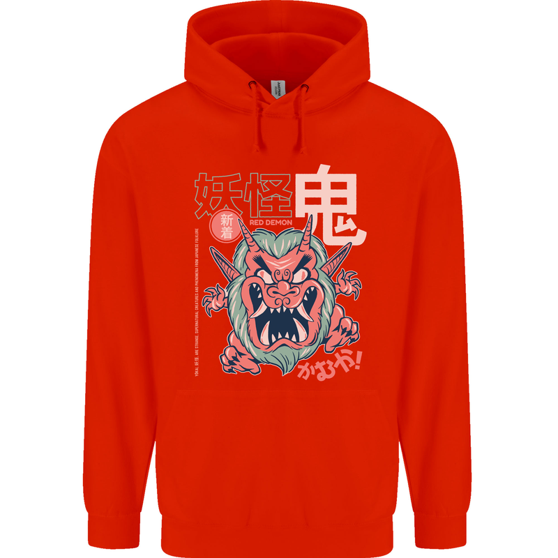 Oni Yokai Japanese Red Demon Mens 80% Cotton Hoodie Bright Red