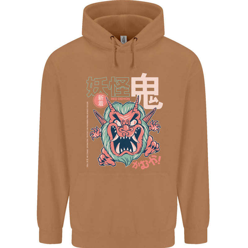 Oni Yokai Japanese Red Demon Mens 80% Cotton Hoodie Caramel Latte