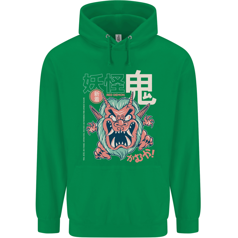 Oni Yokai Japanese Red Demon Mens 80% Cotton Hoodie Irish Green