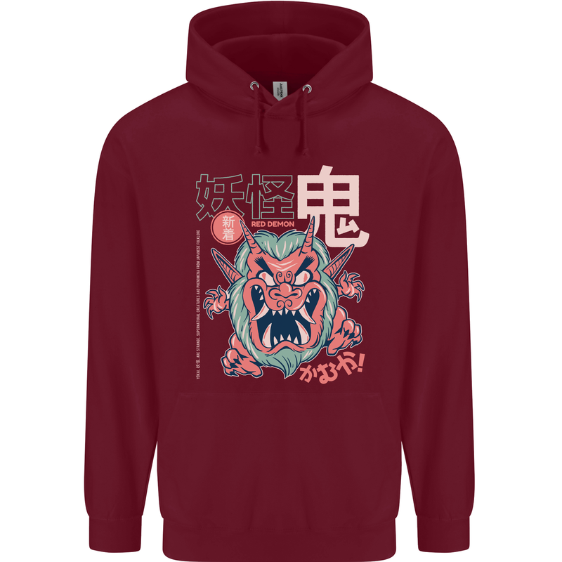 Oni Yokai Japanese Red Demon Mens 80% Cotton Hoodie Maroon