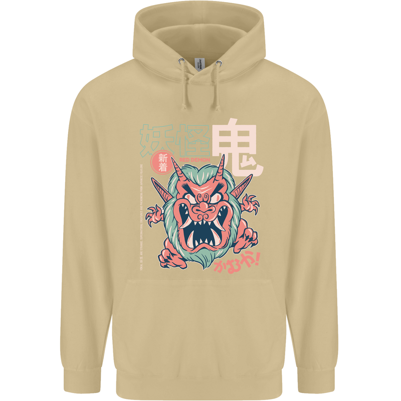 Oni Yokai Japanese Red Demon Mens 80% Cotton Hoodie Sand