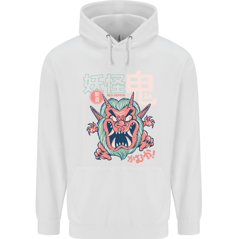 Oni Yokai Japanese Red Demon Mens 80% Cotton Hoodie White