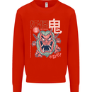 Oni Yokai Japanese Red Demon Mens Sweatshirt Jumper Bright Red