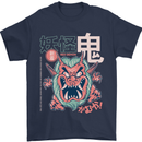 Oni Yokai Japanese Red Demon Mens T-Shirt Cotton Gildan Navy Blue