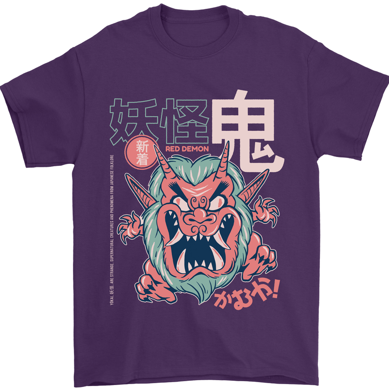 Oni Yokai Japanese Red Demon Mens T-Shirt Cotton Gildan Purple