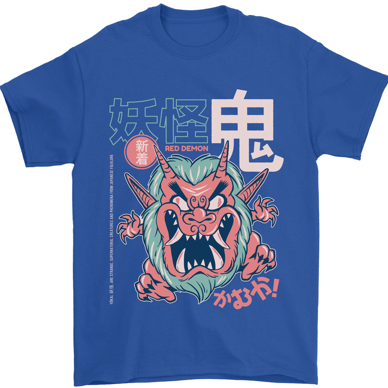 Oni Yokai Japanese Red Demon Mens T-Shirt Cotton Gildan Royal Blue