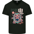 Oni Yokai Japanese Red Demon Mens V-Neck Cotton T-Shirt Black