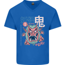 Oni Yokai Japanese Red Demon Mens V-Neck Cotton T-Shirt Royal Blue