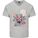 Oni Yokai Japanese Red Demon Mens V-Neck Cotton T-Shirt Sports Grey