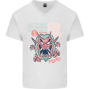 Oni Yokai Japanese Red Demon Mens V-Neck Cotton T-Shirt White