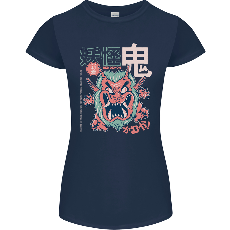 Oni Yokai Japanese Red Demon Womens Petite Cut T-Shirt Navy Blue