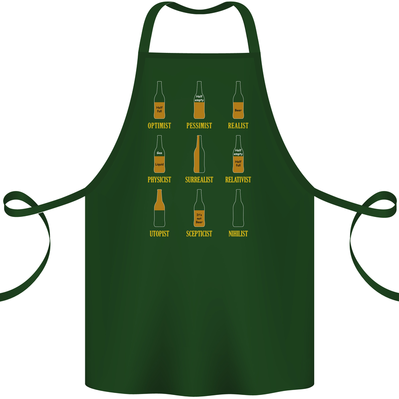 Optimism Pessimism Beer Alcohol Funny Cotton Apron 100% Organic Forest Green
