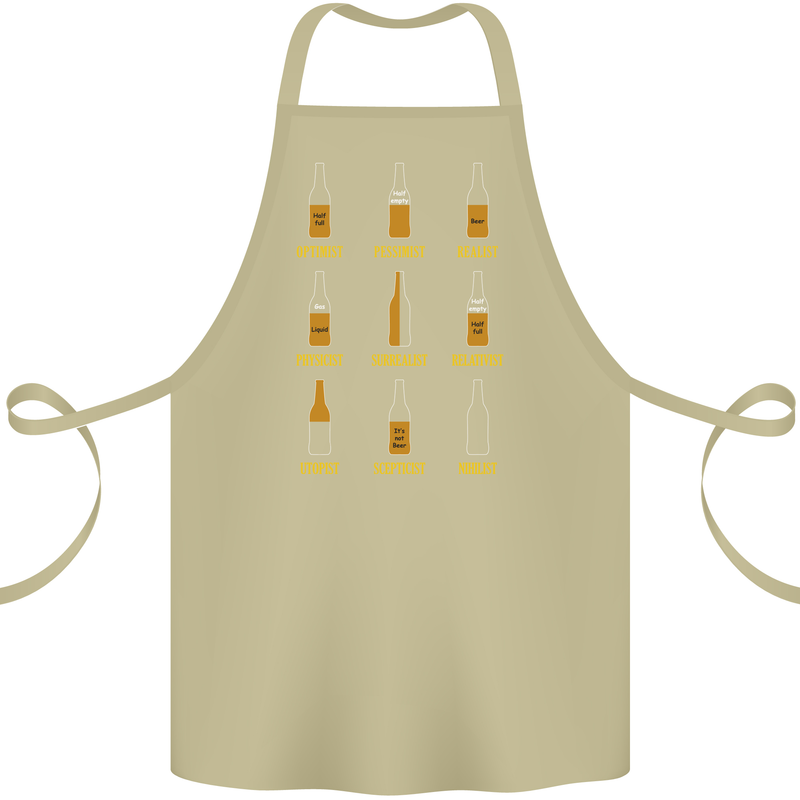 Optimism Pessimism Beer Alcohol Funny Cotton Apron 100% Organic Khaki