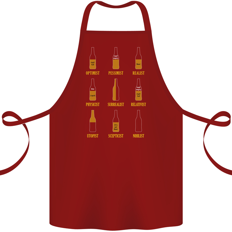 Optimism Pessimism Beer Alcohol Funny Cotton Apron 100% Organic Maroon