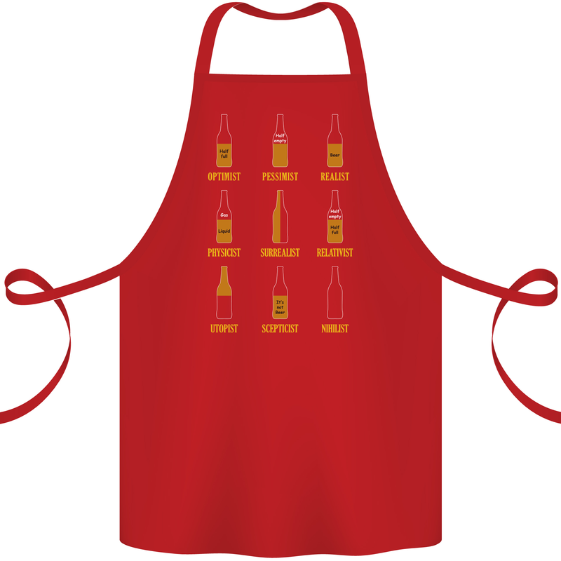 Optimism Pessimism Beer Alcohol Funny Cotton Apron 100% Organic Red