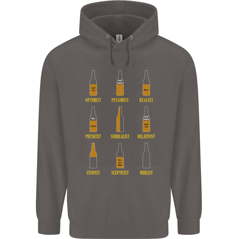 Optimism Pessimism Beer Alcohol Funny Mens 80% Cotton Hoodie Charcoal