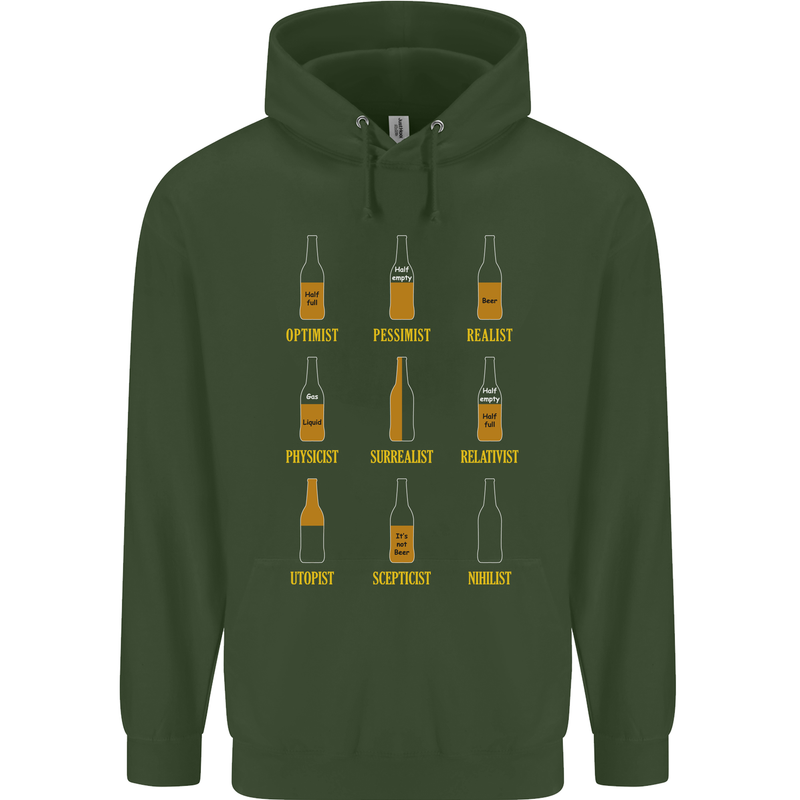 Optimism Pessimism Beer Alcohol Funny Mens 80% Cotton Hoodie Forest Green