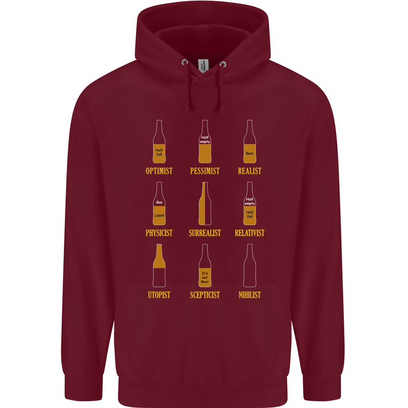 Optimism Pessimism Beer Alcohol Funny Mens 80% Cotton Hoodie Maroon