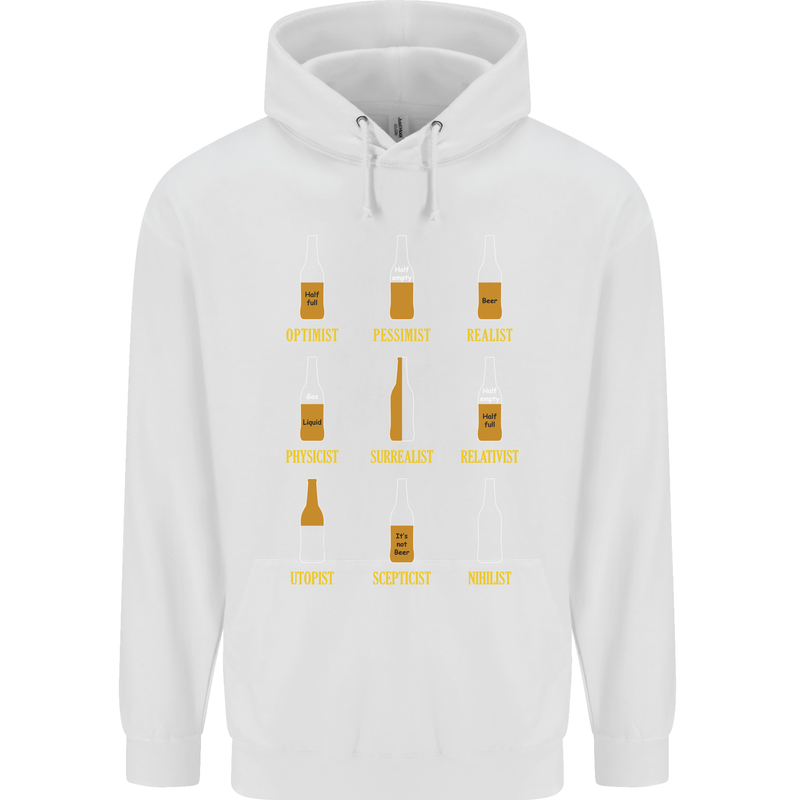 Optimism Pessimism Beer Alcohol Funny Mens 80% Cotton Hoodie White